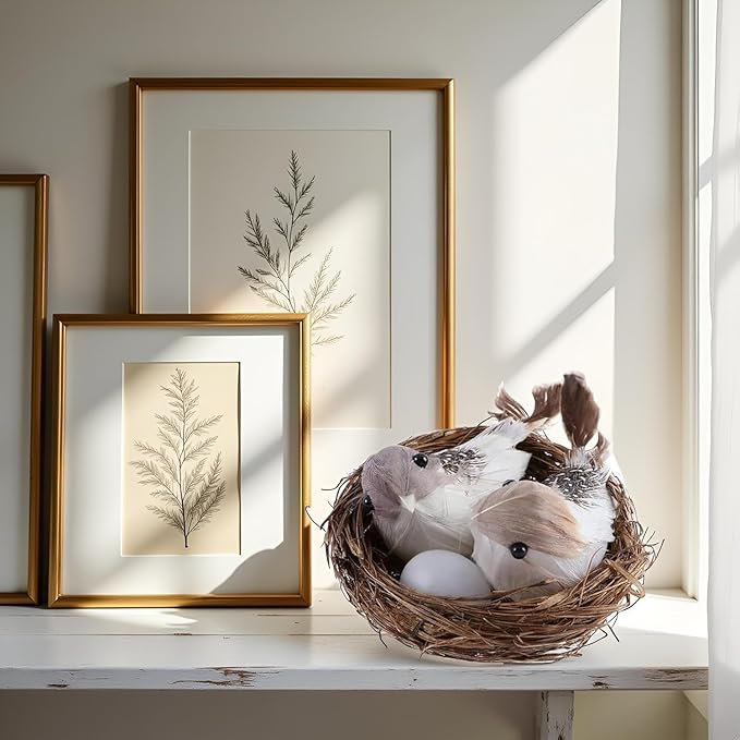 1 Set Simulation Bird Nest with Bird and Eggs Decor,Fake Foam Feather Birds,Artificial Birds,for DIY Craft Tree Decoration