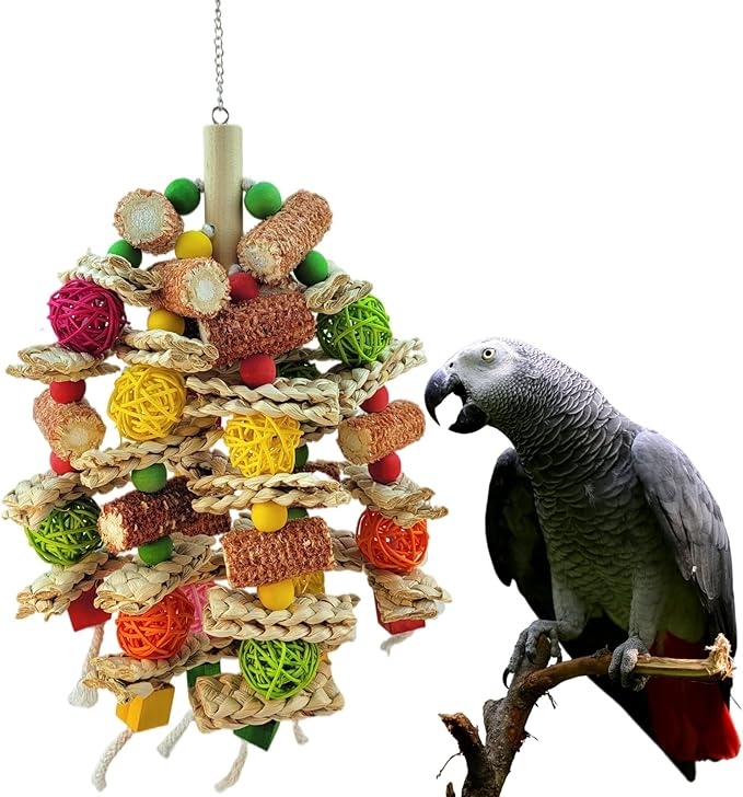 Cokliomc Parrot Toys, Natural Corncob Bird Chew Toys for Small and Medium Macaws, African Grey Parrots, Amazon Parrots Bird Cage