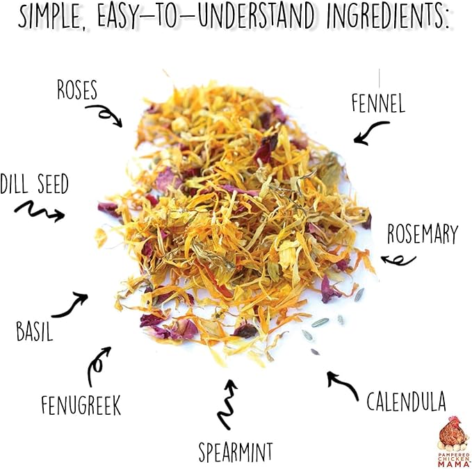 Pampered Chicken Mama Happy Tummy Nesting Herbs for Pet Chickens (1.25 Pounds) - All-Natural Backyard Chicken Feed Supplies for Hen Nest Boxes
