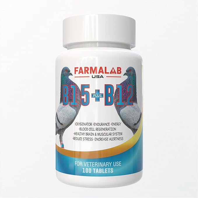 B15 B12 para Palomas Pigeon Vitamin Supplement, 100 Tablets, Energy and Endurance Formula Farmalab