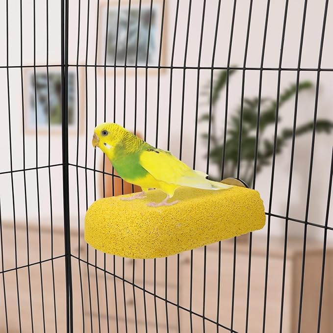 Hypeety Bird Parrot Calcium Teeth Mouth Molar Grinding Stone Hamster Grinding Stone Chew Toy Perch Jumping Stand for Parrot Budgies Chinchilla Squirrel Hamster Cage Stand Platform Yellow
