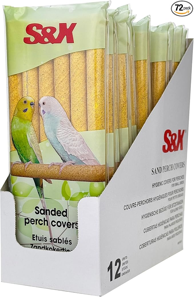 S&X Bird Perch Covers, Sand Perch Covers Sandpaper for Budgies, Canaries, Parakeets, Lovebirds and Other Small Birds (72-Pack Small 7.5" x 0.4")