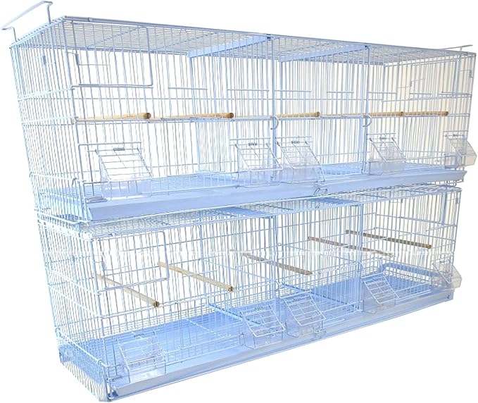 Mcage Extra Large Bird Cage, 38'' x 11'' x 15'', Lockable, Stack and Lock Double Breeder Cage with Removable Divider and Breeder Doors (White)