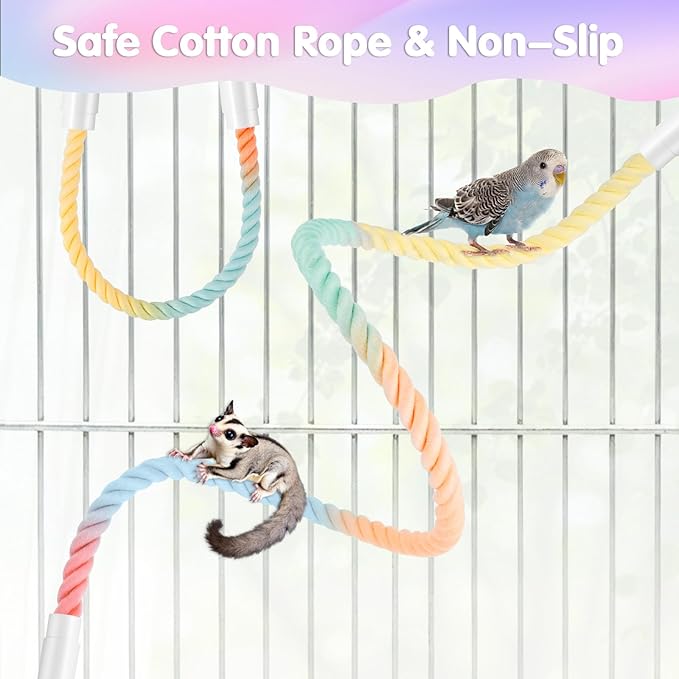 4 Pcs Bird Cage Rope, 31.1” & 16.54” Bird Perches for Cage, Used as Bendable Climbing Ropes for Parrots, Parakeets, Cockatiels, Lovebirds, Budgies, Interactive Birds Cages Accessories