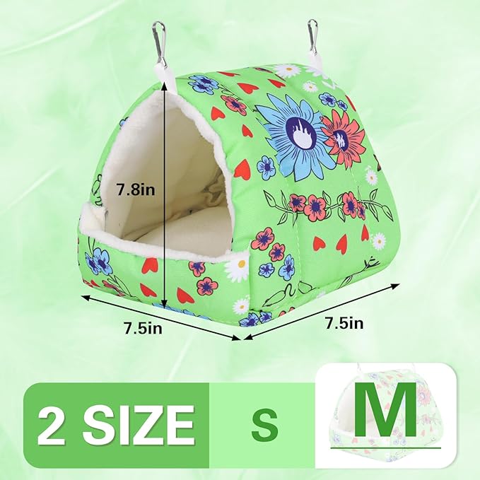 Bird Bed for Cage Warm Winter Nest Hammock with Hanging Hook Cage Accessories for Small Birds Parakeets Cockatiels Love Birds Cockatiels Conures Hamster (Green, M)
