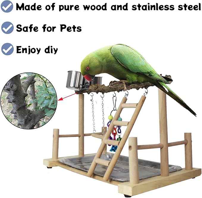 kathson Bird Playground,Parrots Play Gym,Parakeet Play Stand with Prickly Ash Wood Perch,Cockatiel Playstand with Feeder Cups and Exercise Toys,Birds Perch Stand for Budgie Conures Cockatoos Lovebirds