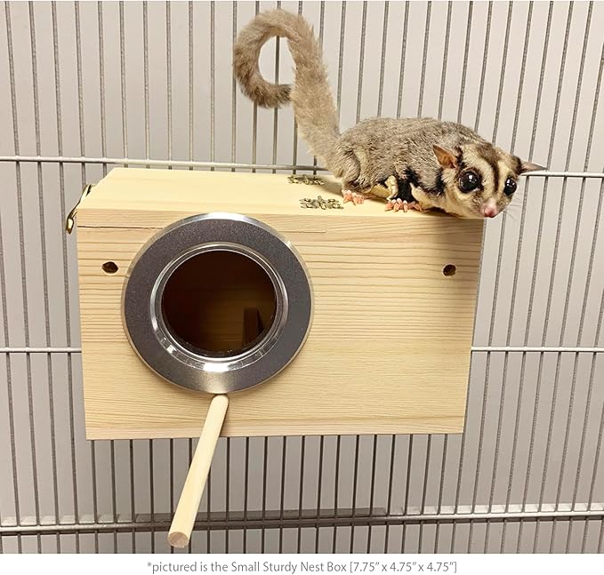 Sturdy Nest Box (M) - Cage Attachment, Hinged Lid, Perching Ledge - for Sugar Glider, Squirrel, Rat, Finch, Parakeet, Lovebird, Parrotlet, Lovebird, Canary, Cockatiel, Other Birds & Small Pets