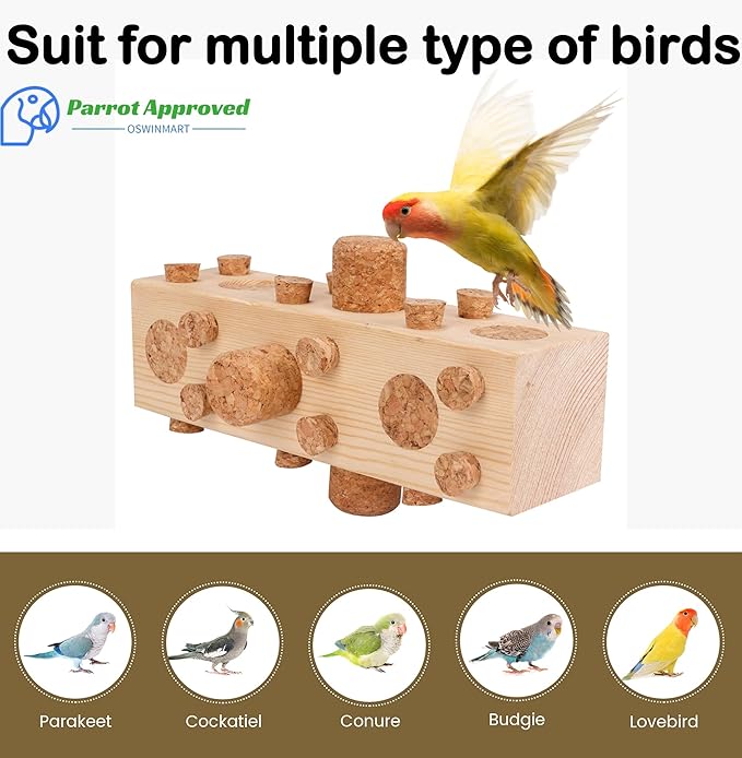 36pcs Soft Corks with Parrot Chewing Toy Cage Perch Pine Wood Foraging Smart Toy for Small to Regular Size Parrot Cockatiel Birds