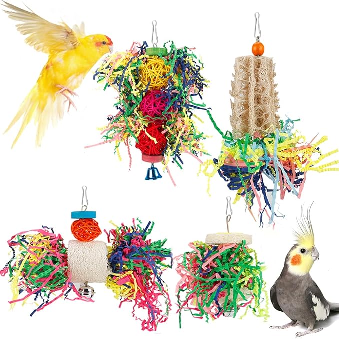 Bird Shredding Foraging Toys Parakeet Toy Chewing Hanging Toy Shredded Paper Bird Cage Accessories Bird Rope Perch for Conure Cockatiel Budgies Lovebird Parrotlet