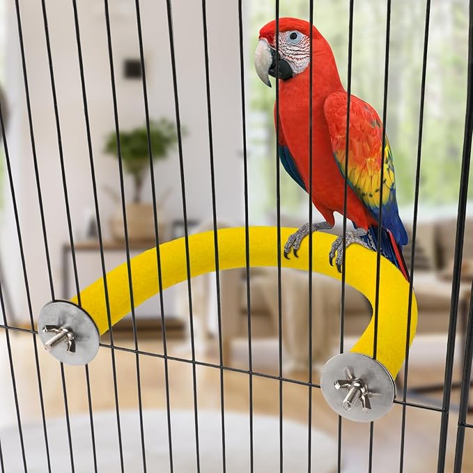 Rypet U Shape Parrot Perch Stand Toy for Paw Grinding Clean Stick Exercise, Rough-Surfaced Quartz Bird Perch Standing Cage Accessories for for Small Parakeets Cockatiels Conures Macaws (Yellow L)
