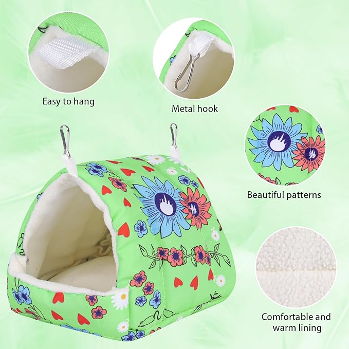 Bird Bed for Cage Warm Winter Nest Hammock with Hanging Hook Cage Accessories for Small Birds Parakeets Cockatiels Love Birds Cockatiels Conures Hamster (Green, S)