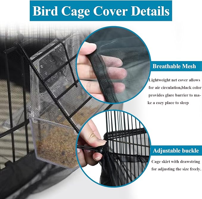 ASOCEA 2 Pack Large Bird Cage Seed Cather,Bird Cage Cover Adjustable Soft Airy Skirt Guard Birdcage Nylon Mesh Net for Parrot Parakeet Macaw African Round Square Cages Cover (118 * 31.5in/300 * 80cm)