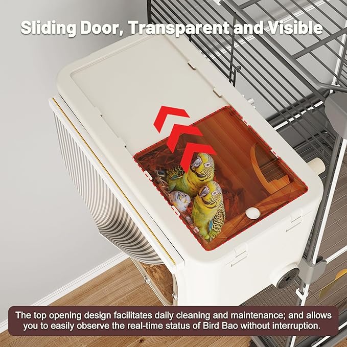 Parakeet Nesting Box,Transparent Bird House,Parakeet Breeding Box,Bird Nest for Cage,Bird House with Curtains Perch Wood,Bird Cage Accessories for Lovebirds Cockatiel Budgie Conure Parrot