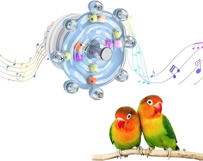 Pawfly Bird Toys for Parakeets, Colorful Spinning Wheel Chew Toy, Interactive Spinner Rattle Parrot Toys, Cockatiel Toy, Parakeet Toys, Bird Cage Accessories for Entertainment Chewing Exercise, Blue