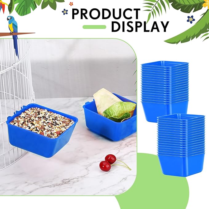 Maxdot 50 Pcs Cage Cups Chicken Feeder Cups 16 oz Hanging Bird Food Water Bowl Bunny Cage Feeding Dish for Pet Parrot Rooster Parakeet Gamefowl Poultry Pigeon(Blue)
