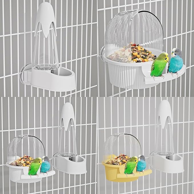 No Mess Bird Feeder Water Dispenser Set, Automatic Hydration, Bird Cage Accessories for Cockatiels Parrots Lovebirds Canarys Finches Budgies and Other Small to Medium Sized Birds (White + White)