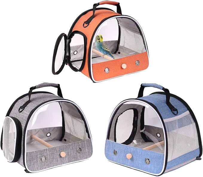 Small Bird Travel Carrier, Portable Bird Travel Cage for Parakeet, Parrot, Budgie, Guinea Pig, Bearded Dragon Reptile Carrier for Hiking Vet Visit Bicycle Ride (Grey)