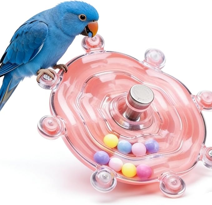 Spinning Bird-Toys Bird Cage Toys & Bird Perch Parrot-Parakeet Budgie Cockatiel Conure Macaw Chicken Parrot Enrichment Cage Accessories Small Animal Chewing Toy (Pink Wheel)