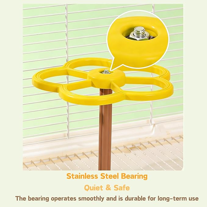 Spinning Bird-Toys Bird Cage Toys & Bird Perch Parrot-Parakeet Budgie Cockatiel Conure Macaw Chicken Parrot Enrichment Cage Accessories Small Animal Chewing Toy (Yellow Perch)