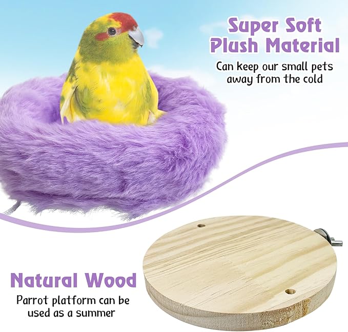 Hamiledyi Bird Bed for Cage Plush Parrot Hanging Hammock Warm Bird Nest Parrot Nest House Snuggle Hut Birds Sleeping Bed Soft Warm Hammock for Parakeet Lovebird Cockatoos Budgies(Purple)