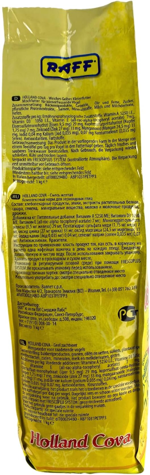 Raff Holland Cova Vitamins for Bird Food, Bag of Bird Feed for Canary Food, Goldfinches, Exotic Birds and More, Regular Use During Breeding or Molting for Healthier Birds and Vibrant Plumage(1Kg)