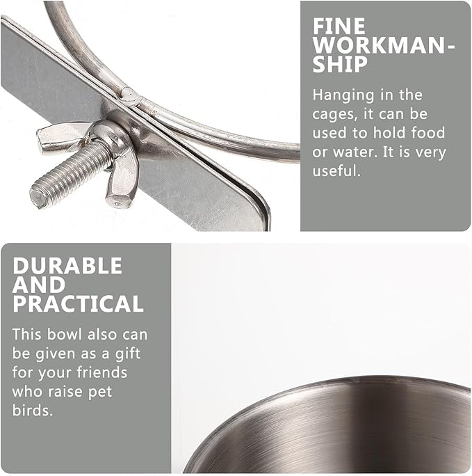 Stainless Steel Parrot Feed Cup Bird Food Bowl with Brackets 4-Pack for Cage Feeding Parakeet Cockatiel Conure Budgie 4.92X3.93X3.54In