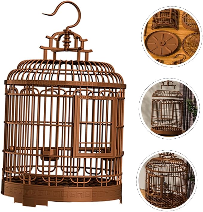 Milisten Large Portable Bird Travel Carrier Cage 19.48X12.67X12In Retro Round Design for Lovebirds Parakeets Cockatiels Indoor Outdoor Use