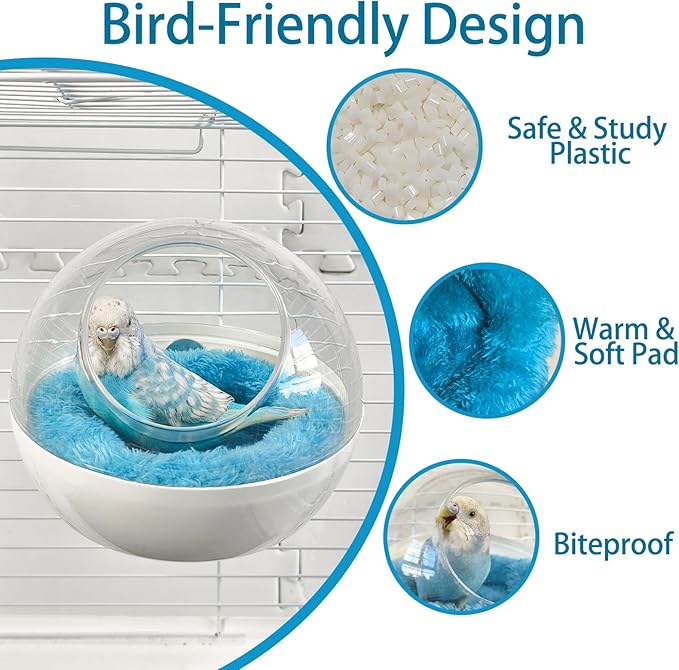 Bird Nest, Warm Bird Bed for Cage, Clear Parrot Nesting House Hanging Parakeet Cage Accessories for Lovebird, Canary, Budgie, Finch, Hamster (Clear)