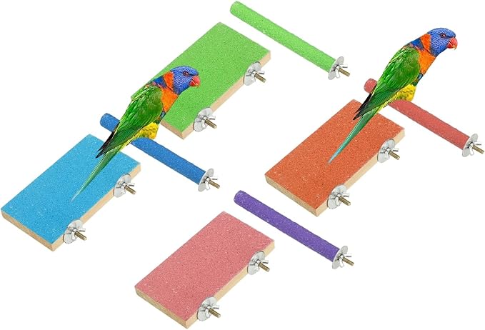 Bird Perch Stand, Wooden Parrot Perch Stand Toy, Paw Grinding Stick, Bird Cage Accessories, 6 x 3.15in (4 Colors, 4 Pcs) Birds Toys Intended for Cage/Parakeets/Conure/Budgie