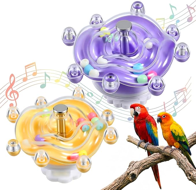2Pcs Bird Toys for Parakeets, Colorful Parakeet Toys Wheel, Interactive Spinner Rattle Parrot Toy, Cockatiel Toy for Bird Cage, Chewing Exercise for Conure, Budgies Enrichment-Toys