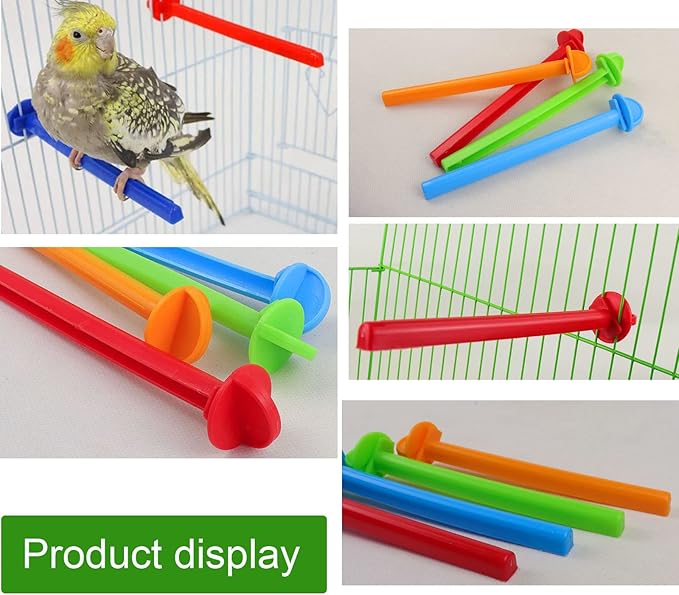 4 Pack Perch Cage Clip On Plastic Parrot Stand for Parakeet Manor Travel Wire Cages Finch Canary Budgie Parrotlets Cockatiels Conure Lovebird Small Birds