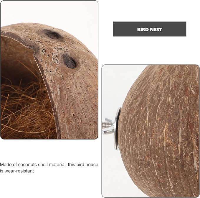 Kisangel Coconut Shell Bird Nest Parrot House for Cage with Exercise Space Bird Bed for Breeding Suitable for Lovebirds Parakeets 5.31X5.31X5.11 Inches