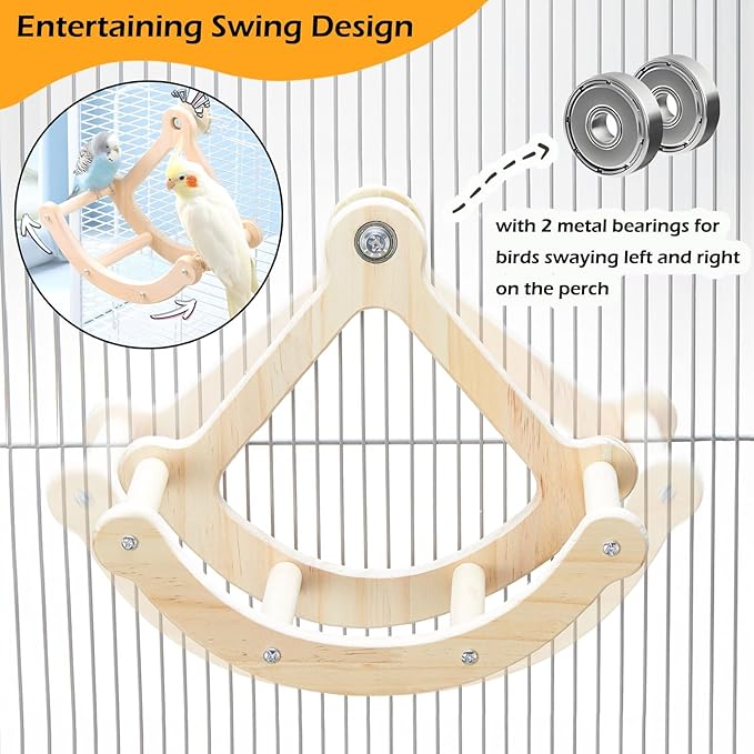 Bird Perch Toy, Interactive Rocking Parakeet Toys and Perches, Wooden Exercise Wheel Cockatiel Toys, Intelligence Puzzle Birds Enrichment Toy for Parrot, Bird Cage Accessories Perch for Budgies Conure