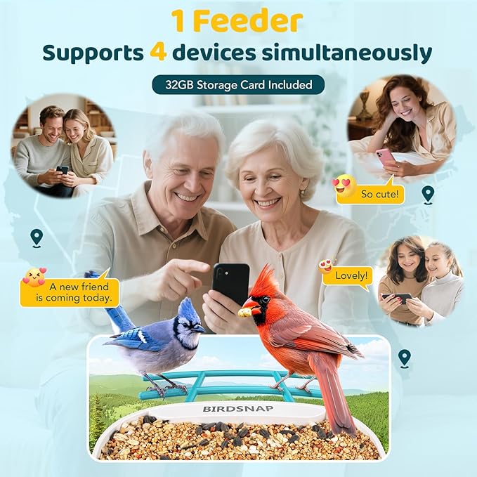 birdsnap® TUC Bird Feeder with Camera 2K HD Live with 32GB Card Auto Detect & Notify AI Identify Camera Birds Feeders Solar Powered Wireless Outdoors Backyard Gift for Mom Dad Birds Lover, 2.4G WiFi