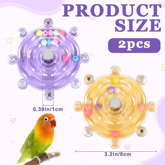 2 Pcs Bird Toys for Parakeets, Parrot Spinner Toy, Colorful Parakeet Toys Wheel, Interactive Spinner Rattle Parrot Toys for Bird Cage, Accessories for Entertainment Chewing Exercise