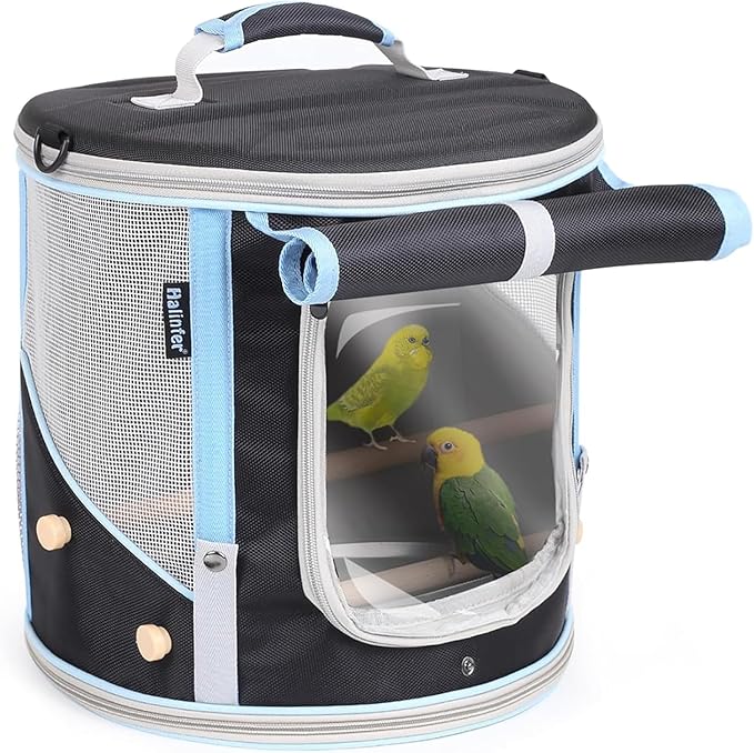 Small to Medium Bird Travel Carrier Cage, Portable Parrot Parakeet Cockatile Conure Transport Cage with Clear Window and Fabric Shade, Round Carry Bird Bag