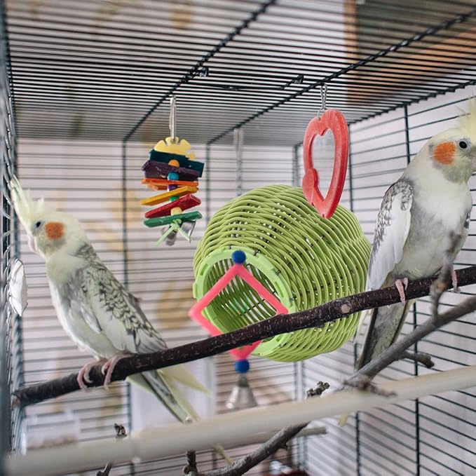 VTurboWay Rattan Bird Nest Chew Resistant Steel Frame Nest Parrot Egg Laying Breeding Nest for Small Bird Lovebird Canary Budgie Finch (Green)