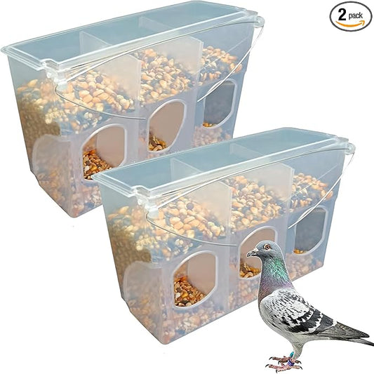 Automatic Pigeon Bird Feeder Water, 2 Pack Plastic Feeder Water Dispenser Drinkers for Cage, No Mess Hanging Parrot Food Feeding, Cage Accessories for Parakeet Quail Bird Chicken (3 Hole-Iron Wire)