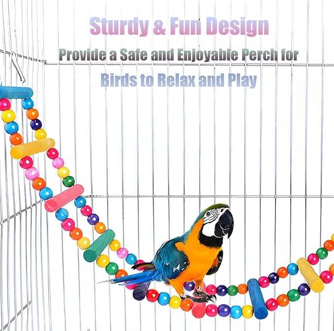 Bird Toys for Parrots Parrot Bridge, Swing Toys, and Ladders for Macaws, African Greys, Budgies, Cockatiels & Parakeets - Wooden Bird Ladder and Swing Toys for Play and Training (20Inch - 8 Ladders)