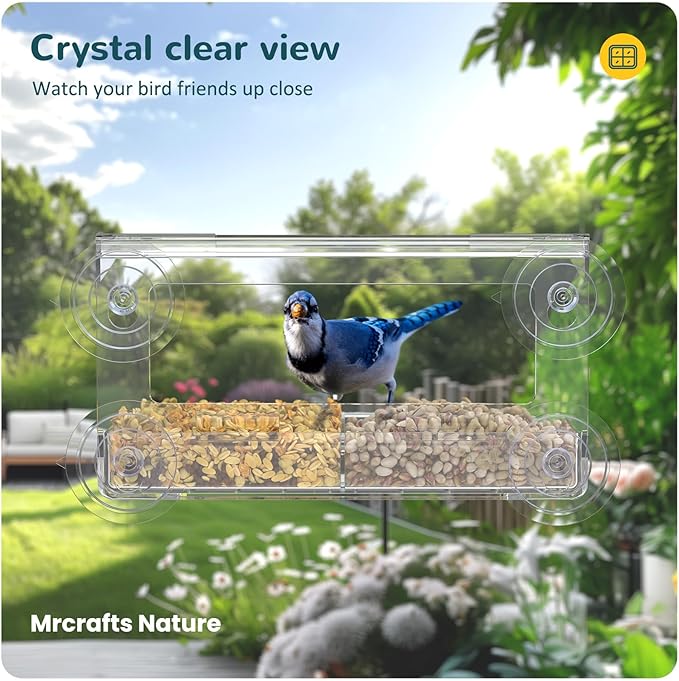 MrCrafts Nature Window Bird Feeder with Strong Suction Cups, Clear Window Bird feedersfor Viewing, Cardinal Bird Feeders for Outside, Unique Gift