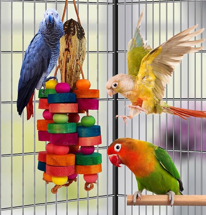 Bird Toys, Parrot Toys Natural Multi-Colored Wooden Bird Chew Toys for Small and Medium-Sized Parakeet,Cockatiel,Conures,Lovebirds Macaws,African Grey,Cockatoos,Amazon Parrots,Hanging Toys