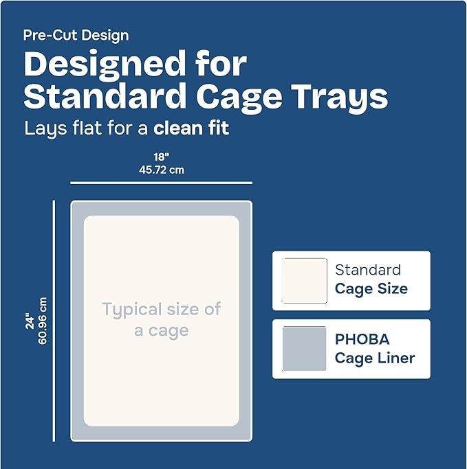 PHOBA Bamboo Charcoal Bird Cage Liners, 18''x24'', 100Sheets, Bamboo Charcoal Odor Control Papers, Super Absorbent Disposable Tray Mats for Parrots, Parakeets, Cockatiels.