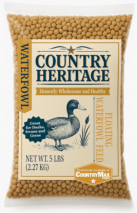 Country Heritage Floating Waterfowl Feed – Duck, Goose & Swan Food – 5 lb Resealable Bag – Nutrient-Rich Pellets for Wild & Pet Birds