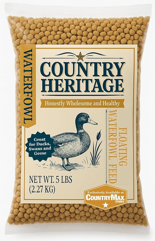 Country Heritage Floating Waterfowl Feed – Duck, Goose & Swan Food – 5 lb Resealable Bag – Nutrient-Rich Pellets for Wild & Pet Birds