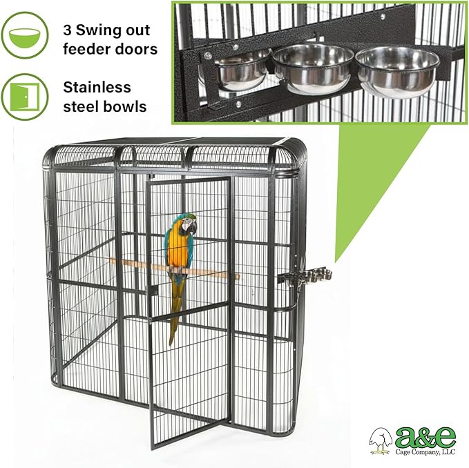 A&E Cage Co Walk-in Bird Aviary 62"x62"x79" Large Parrot Cage with Locking Door, 3 Swing-Out Feeder Doors, SS Bowls & Durable Powder Coated Finish for African Grey, Amazon, Pionus & Cockatoo