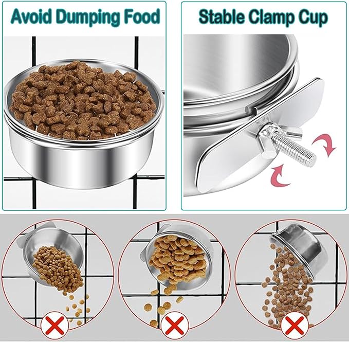2 Pcs Bird Water Feeder, Automatic Bird Water Dispenser & Stainless Steel Bird Food Bowl, Cage Accessories for Parrot & Hamster Parakeet Cockatiel Budgie Lovebirds (Feeders & Water)