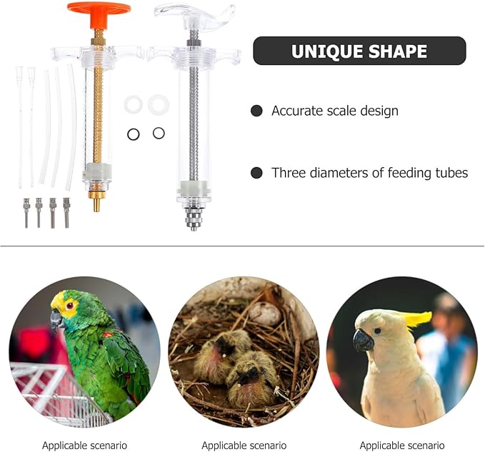 TEHAUX Parrot Feeding Kit with 10Ml & 20Ml Syringes and 3 Sizes of Soft Feeding Tubes for Baby Bird Liquid Food and