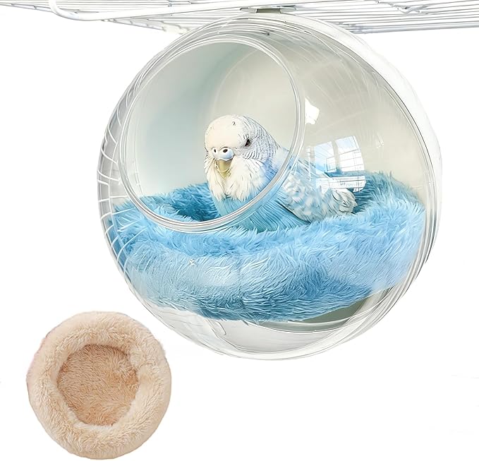 Bird Nest, Warm Bird Bed for Cage, Clear Parrot Nesting House Hanging Parakeet Cage Accessories for Lovebird, Canary, Budgie, Finch, Hamster (Clear)