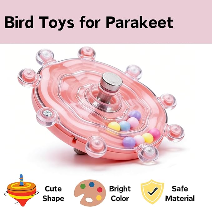 Spinning Bird-Toys Bird Cage Toys & Bird Perch Parrot-Parakeet Budgie Cockatiel Conure Macaw Chicken Parrot Enrichment Cage Accessories Small Animal Chewing Toy (Pink Wheel)