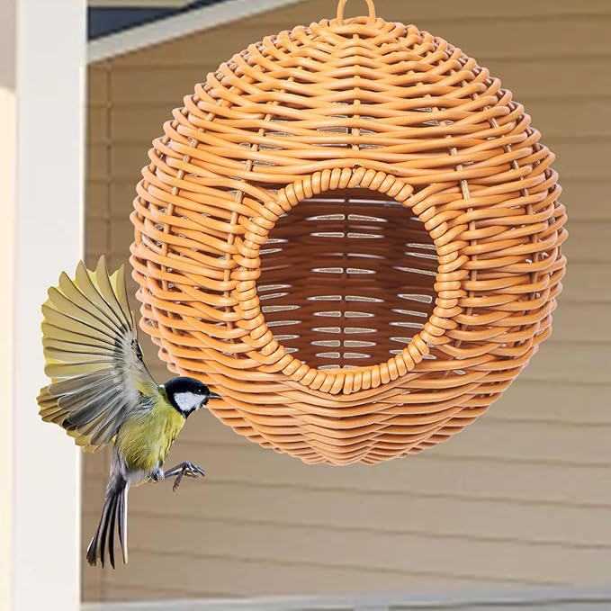 Rattan Parrot Shelter, Hand-Woven Bird House, Resistant Refuge for Small Birds, Hanging Enclosure Bed for Parakeets, Cockatiels, Lovebirds, Finches, Indoor and Outdoor Use